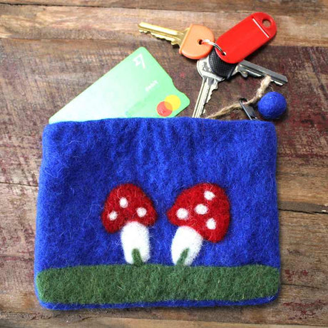 Natural Felt Zipper Pouch (asst) - Mystic Mushrooms