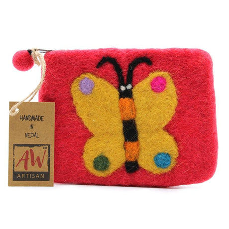 Natural Felt Zipper Pouch (asst) - Big Butterfly