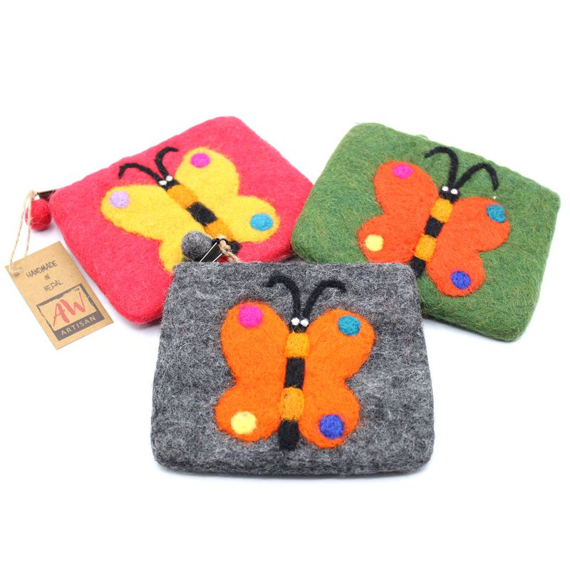 Natural Felt Zipper Pouch (asst) - Big Butterfly