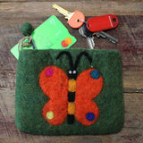 Natural Felt Zipper Pouch (asst) - Big Butterfly