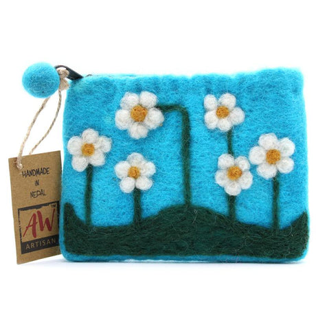 Natural Felt Zipper Pouch (asst) - Flower Garden