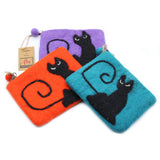 Natural Felt Zipper Pouch (asst) - Black Cat