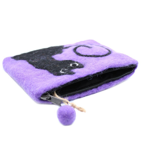 Natural Felt Zipper Pouch (asst) - Black Cat