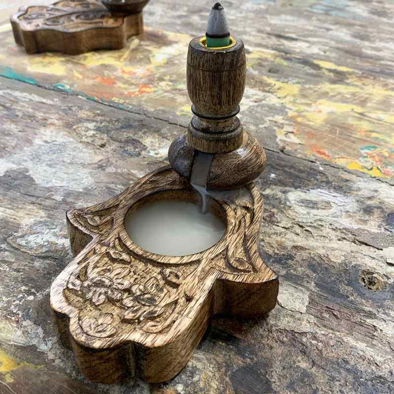 Sm Mango Wood Backflow Burner - Hamsa