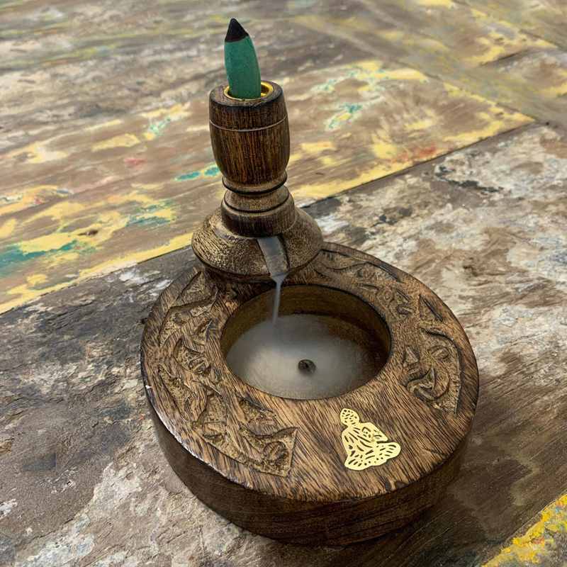 Sm Mango Wood Backflow Burner - Brass Buddha