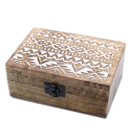 White Washed Wooden Box - 6x4 Slavic Design