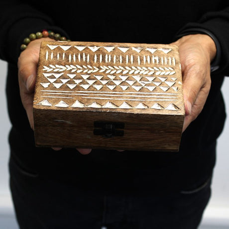 White Washed Wooden Box - Pill Box Aztec Design