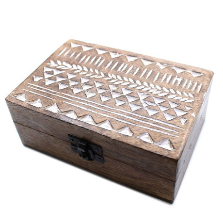 White Washed Wooden Box - 6x4 Aztec Design