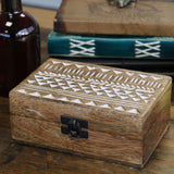 White Washed Wooden Box - 6x4 Aztec Design