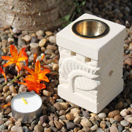 Stone Oil Burner - Carved Leaf