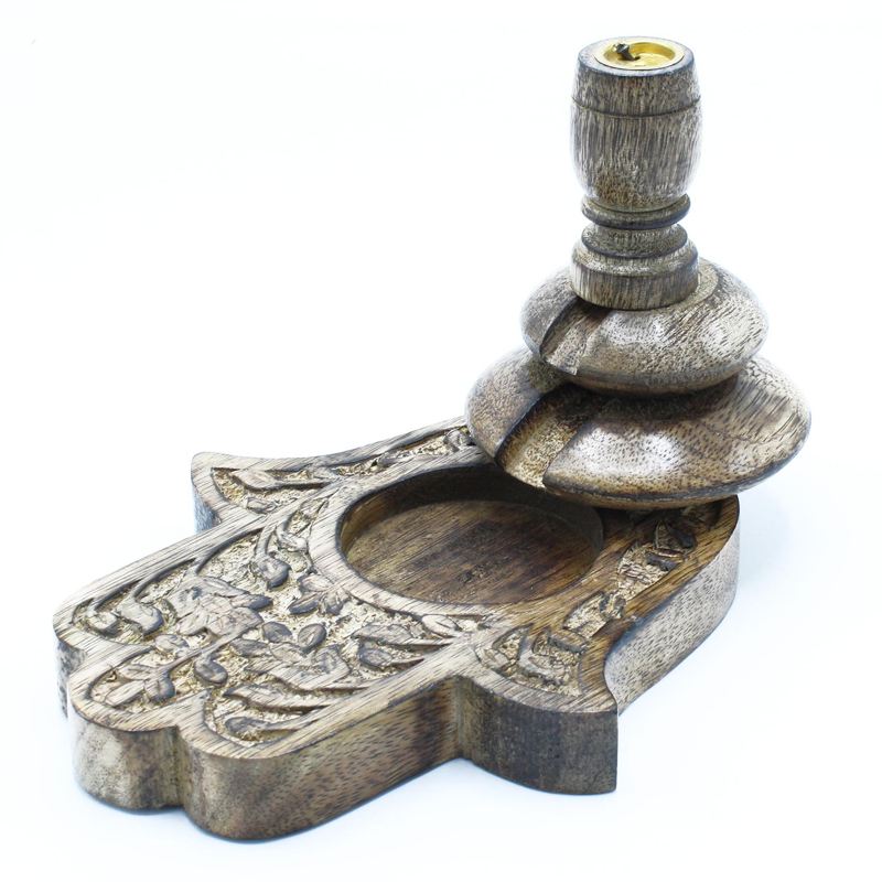 Med Mango Wood Backflow Burner  - Hamsa