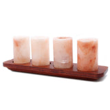 Set of 4 Himalayan Salt Shot Glasses & Wood Serving Stand