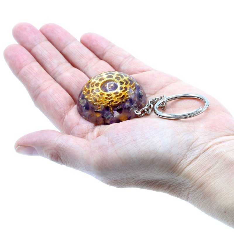 Orgonite Power Keyring - Amethyst Mandala Hearts