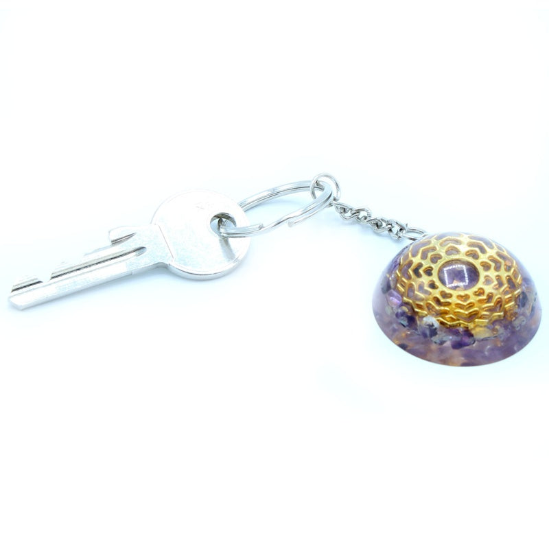 Orgonite Power Keyring - Amethyst Mandala Hearts