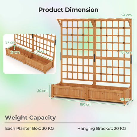 183 cm Tall Large Raised Garden Bed with Lattice Trellis Hanging Roof-Orange