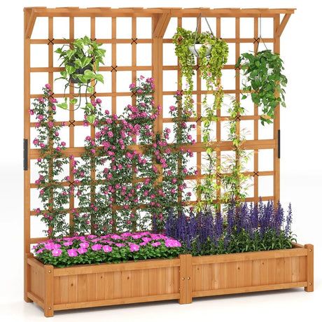 183 cm Tall Large Raised Garden Bed with Lattice Trellis Hanging Roof-Orange