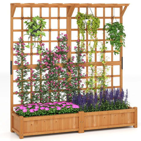 183 cm Tall Large Raised Garden Bed with Lattice Trellis Hanging Roof-Orange