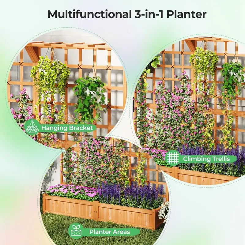 183 cm Tall Large Raised Garden Bed with Lattice Trellis Hanging Roof-Orange