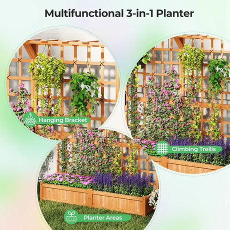 183 cm Tall Large Raised Garden Bed with Lattice Trellis Hanging Roof-Orange