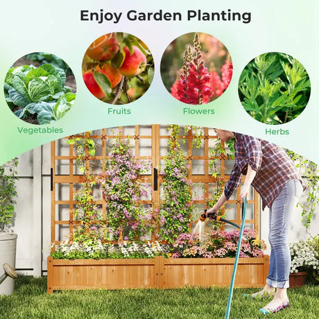 183 cm Tall Large Raised Garden Bed with Lattice Trellis Hanging Roof-Orange