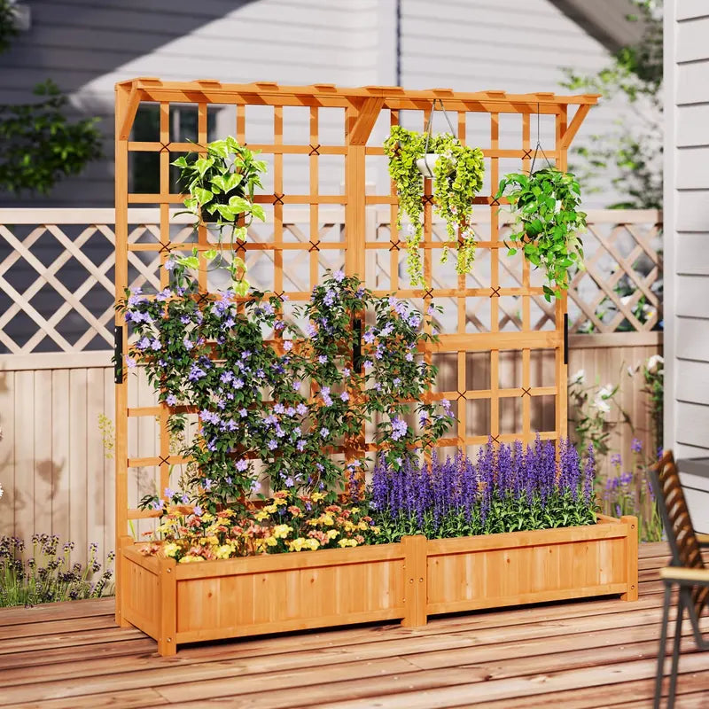 183 cm Tall Large Raised Garden Bed with Lattice Trellis Hanging Roof-Orange