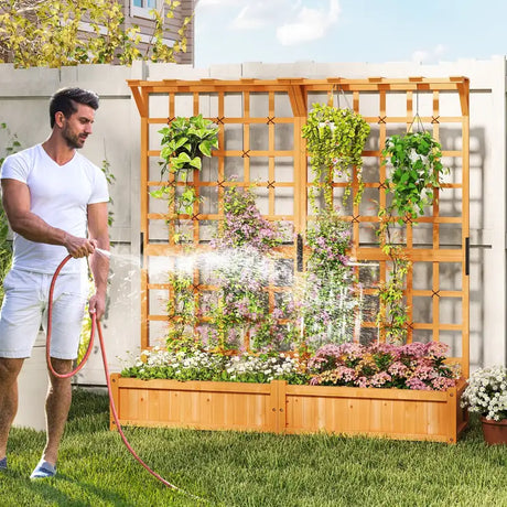 183 cm Tall Large Raised Garden Bed with Lattice Trellis Hanging Roof-Orange