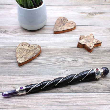 Twisted Healing Wand - Silver Amethyst Sphere