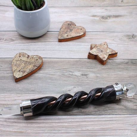 Spiral Carving Healing Wand - Copper Pipe Rock Quartz