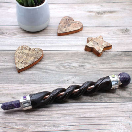 Spiral Carving Healing Wand - Copper Pipe Amethyst