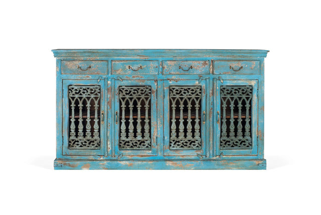 Giner and Colomer - Antique Green Mango Wood Sideboard With Iron Details