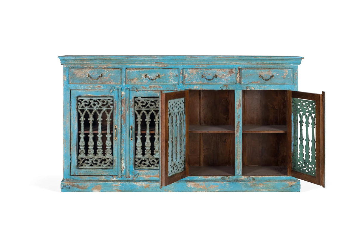 Giner and Colomer - Antique Green Mango Wood Sideboard With Iron Details