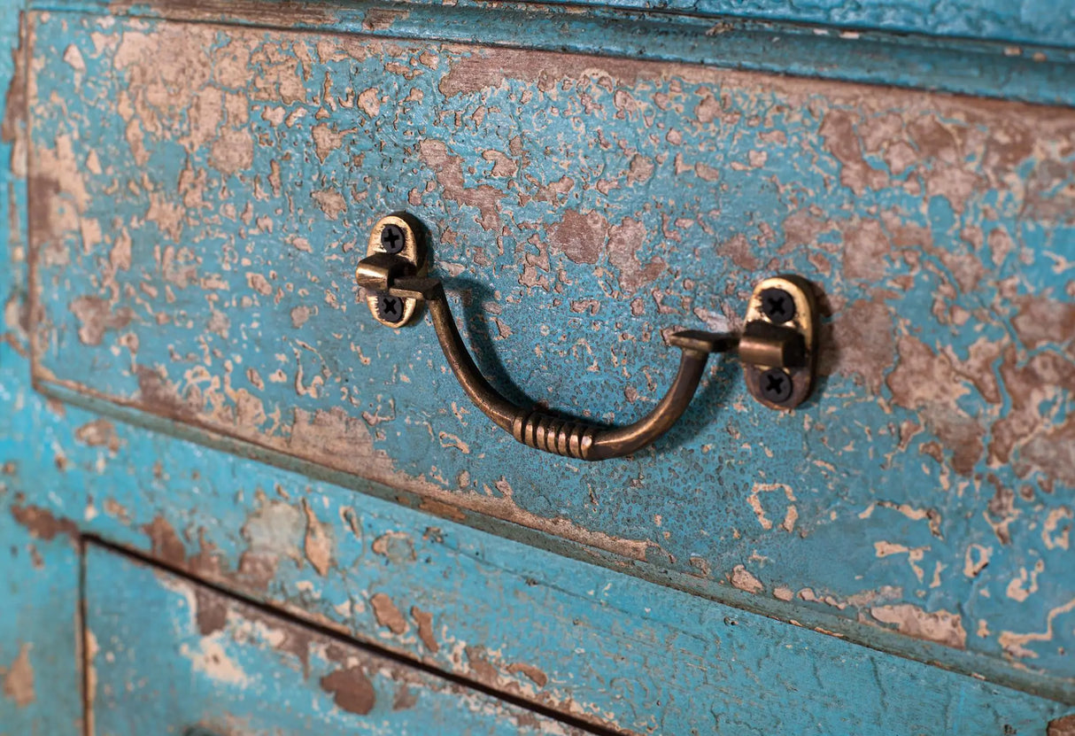 Giner and Colomer - Antique Green Mango Wood Sideboard With Iron Details