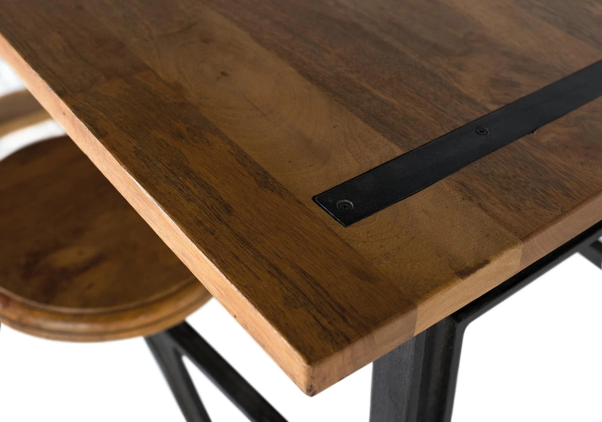 Giner and Colomer - Industrial Mango Wood & Iron Dining Table With 4 Tilting Seats