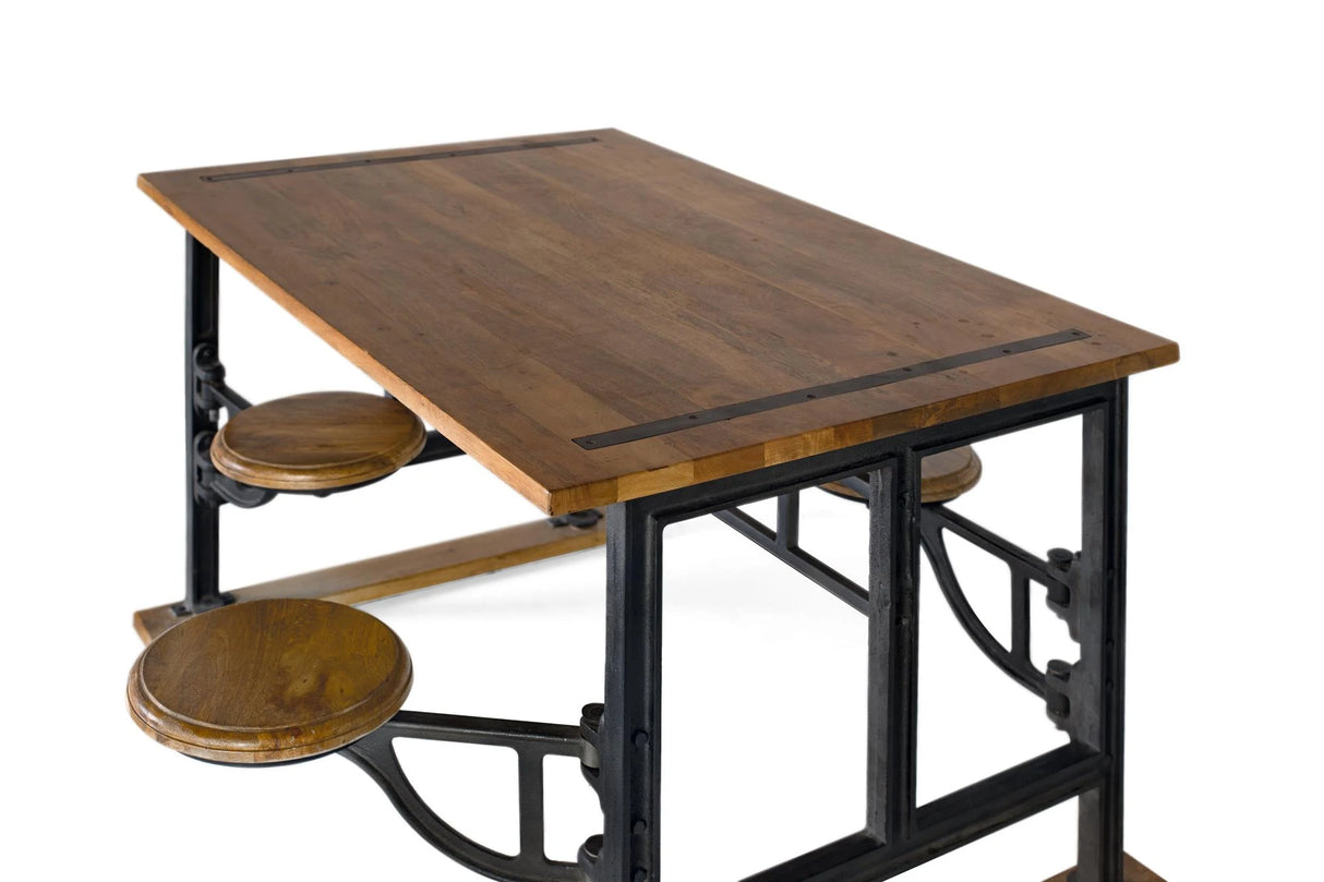 Giner and Colomer - Industrial Mango Wood & Iron Dining Table With 4 Tilting Seats