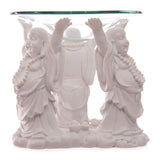 White Laughing Buddha Oil Burner with Glass Dish