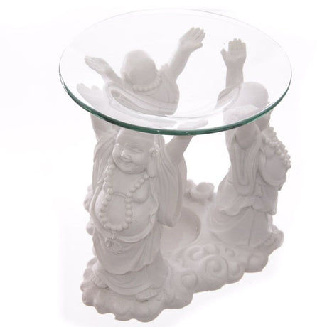 White Laughing Buddha Oil Burner with Glass Dish