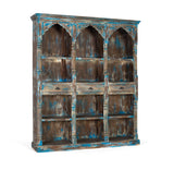 Giner and Colomer - Antique Blue Hand-Carved Mango Wood Bookcase With 3 Drawers