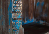 Giner and Colomer - Antique Blue Hand-Carved Mango Wood Bookcase With 3 Drawers