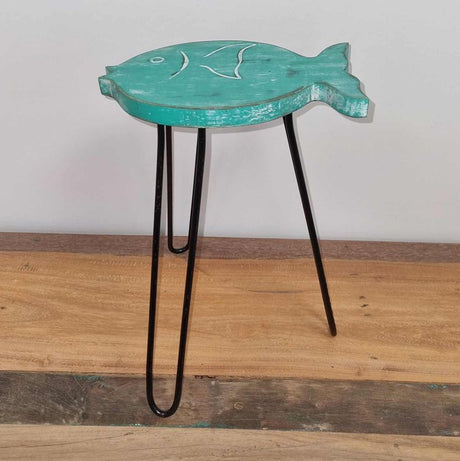 Albasia Wood Fish Stand - Turquoise