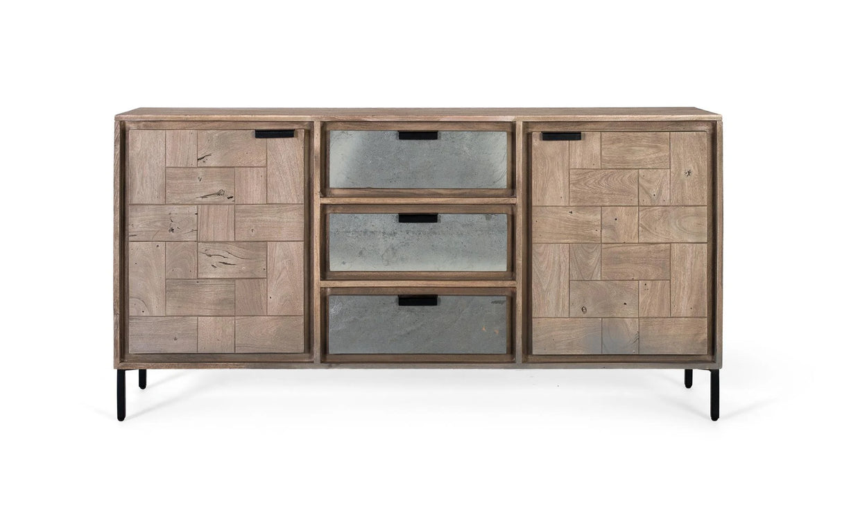 Giner and Colomer - Sandblasted Acacia Wood Sideboard With Stone Veneer Finish