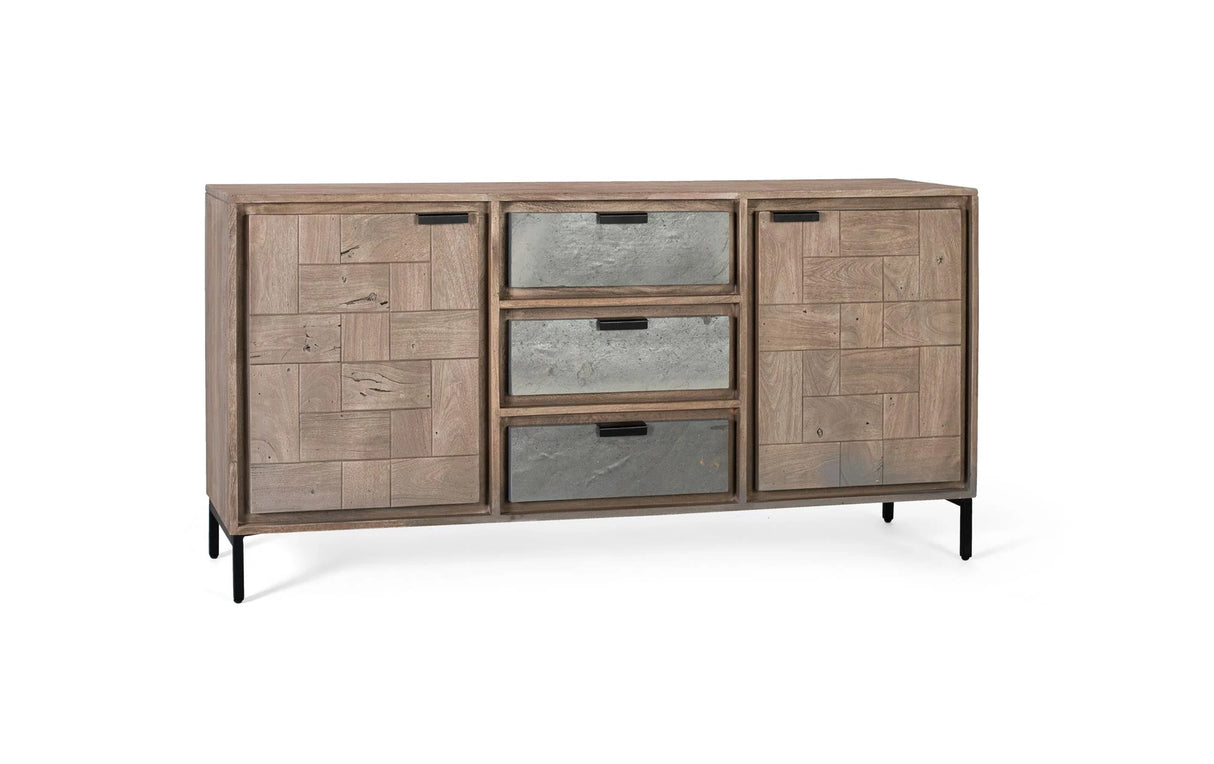 Giner and Colomer - Sandblasted Acacia Wood Sideboard With Stone Veneer Finish