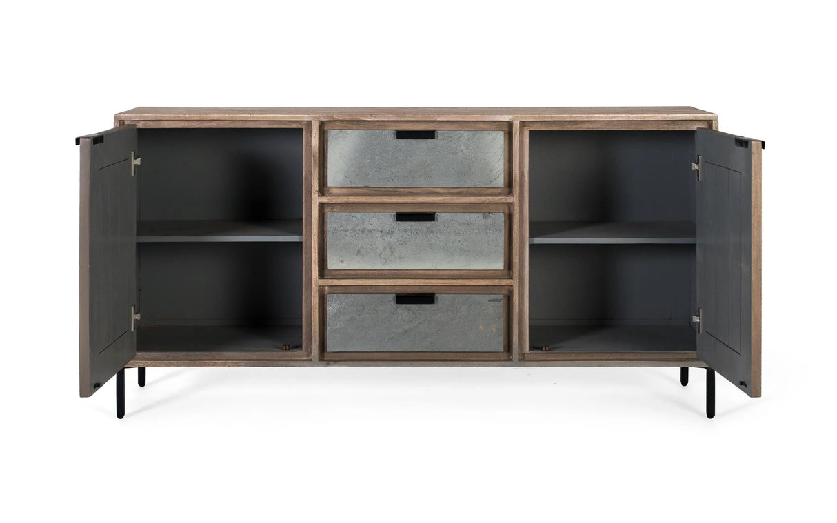 Giner and Colomer - Sandblasted Acacia Wood Sideboard With Stone Veneer Finish
