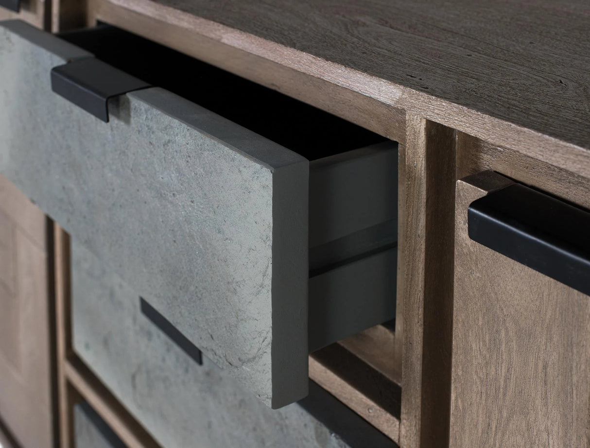 Giner and Colomer - Sandblasted Acacia Wood Sideboard With Stone Veneer Finish
