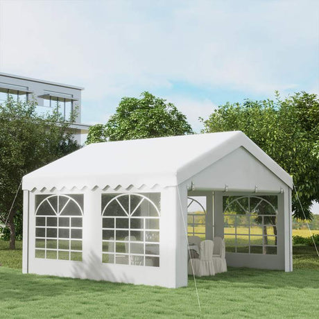 Outsunny 4m x 4m Garden Gazebo, Galvanised Marquee Party Tent with Removable Sides and Windows for Parties, Wedding and Events, White