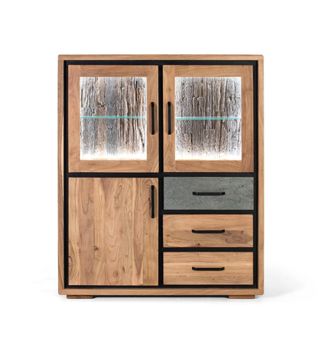 Giner and Colomer - Tall Acacia Sideboard With 3 Doors & 3 Drawers, LED Lighting