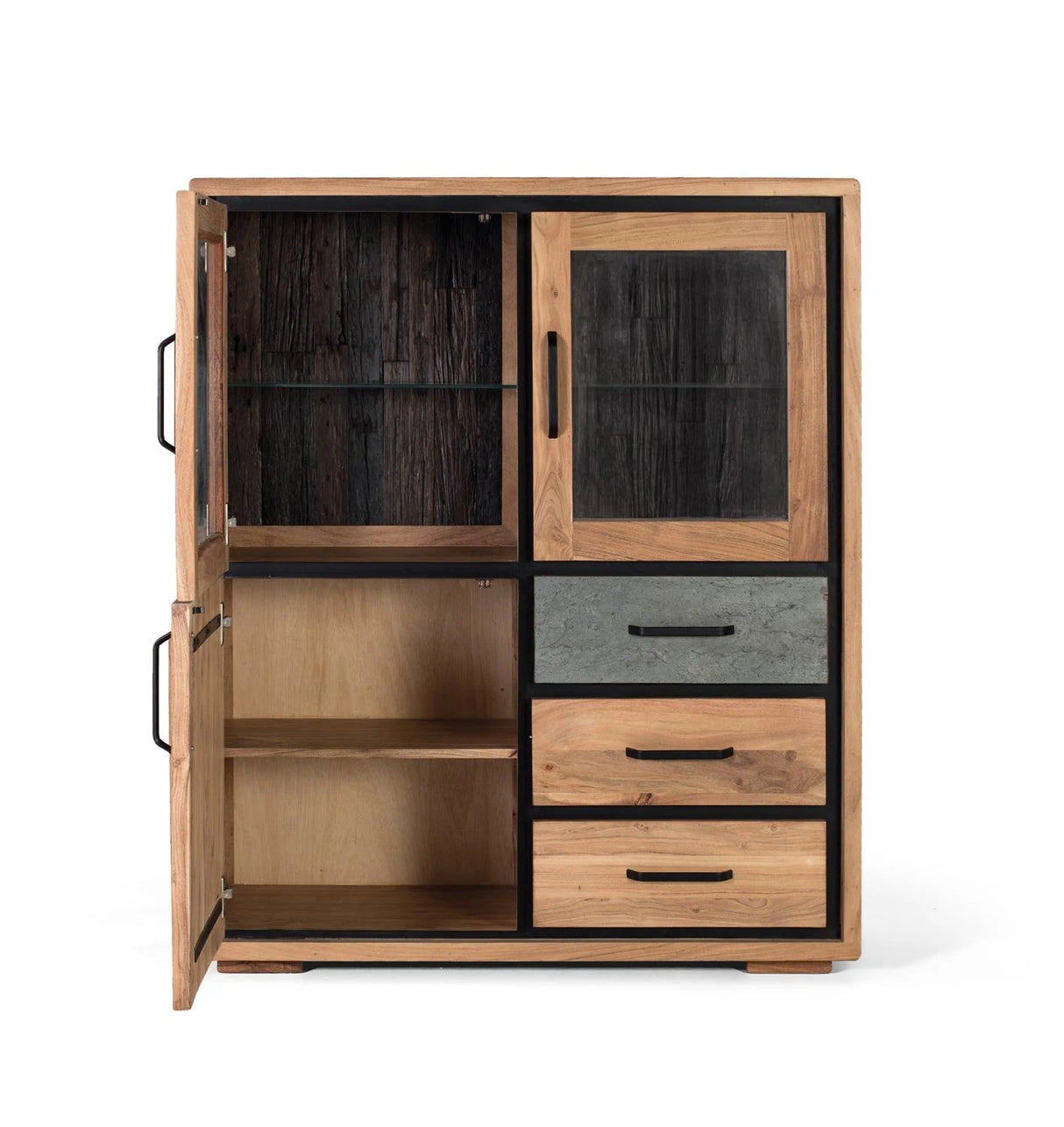 Giner and Colomer - Tall Acacia Sideboard With 3 Doors & 3 Drawers, LED Lighting