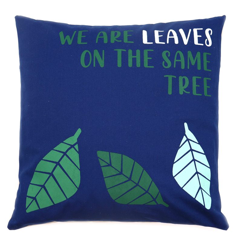 Printed Cotton Cushion Cover - We are Leaves - Yellow, Blue and Natural