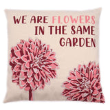 Printed Cotton Cushion Cover - We are Flowers - Olive, Pink and Natural