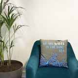 Printed Cotton Cushion Cover - We are Waves - Grey, Blue and Natural