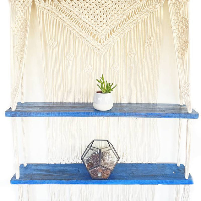 Natural Macrame Hanging Shelves - Blue